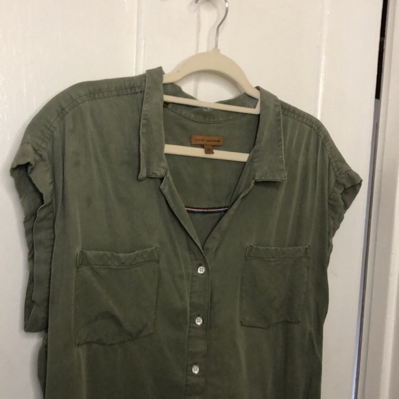 JACHS Girlfriend Short Dolman Sleeve Button Up V Neck Round Hem Shirt Top XL - Picture 10 of 10